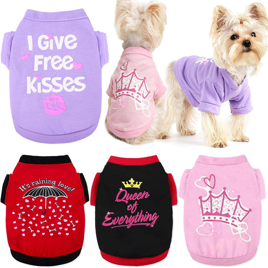 Dog Clothes for Small Dogs Girl, 4 Pack Yorkie Clothes, Female Tshirts Pet Chihuahua Teacup Fall Shirt, Summer Cute Princess Puppy Outfit Apparel