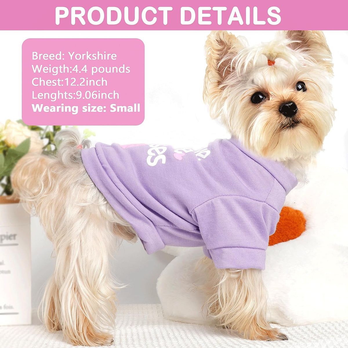 Dog Clothes for Small Dogs Girl, 4 Pack Yorkie Clothes, Female Tshirts Pet Chihuahua Teacup Fall Shirt, Summer Cute Princess Puppy Outfit Apparel