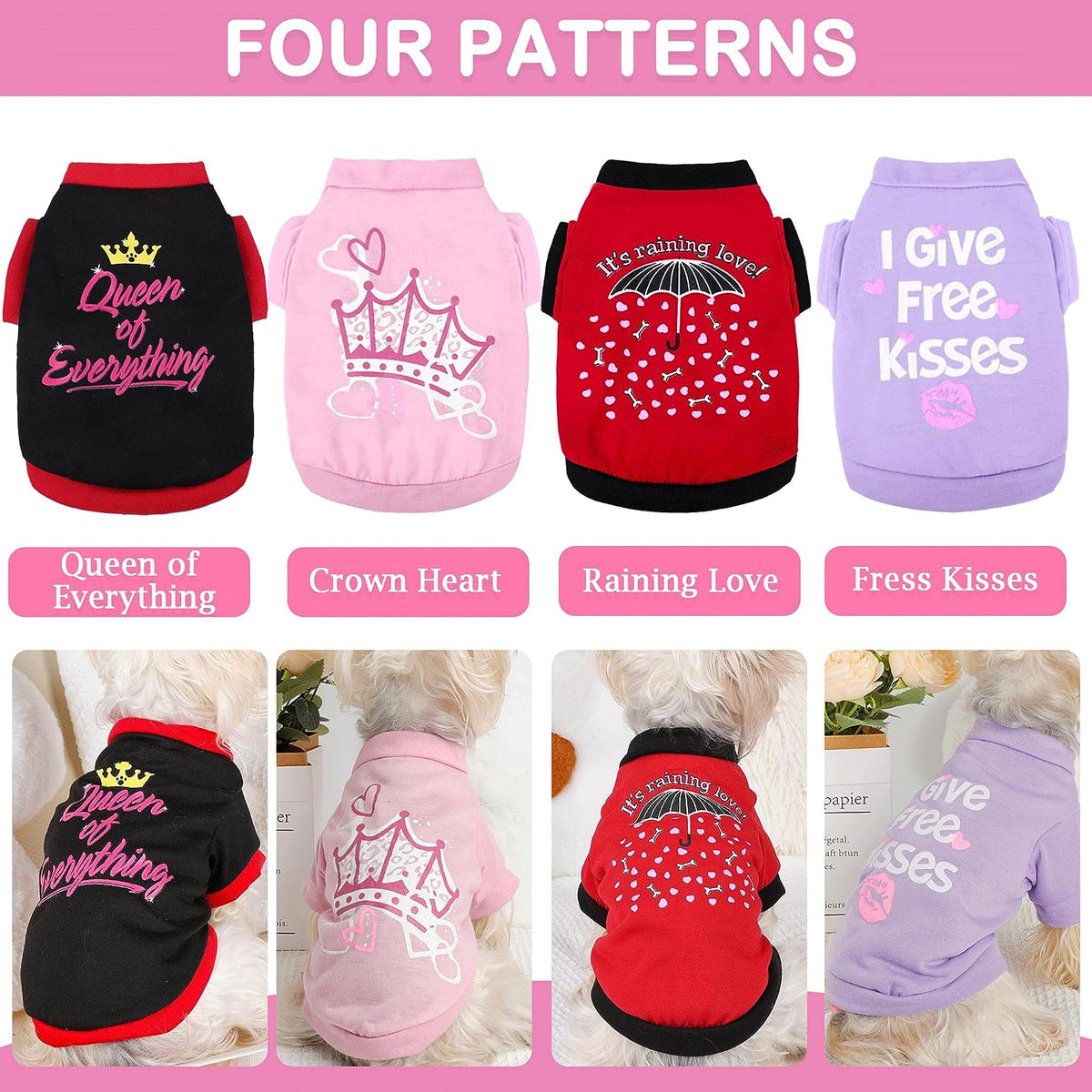 Dog Clothes for Small Dogs Girl, 4 Pack Yorkie Clothes, Female Tshirts Pet Chihuahua Teacup Fall Shirt, Summer Cute Princess Puppy Outfit Apparel
