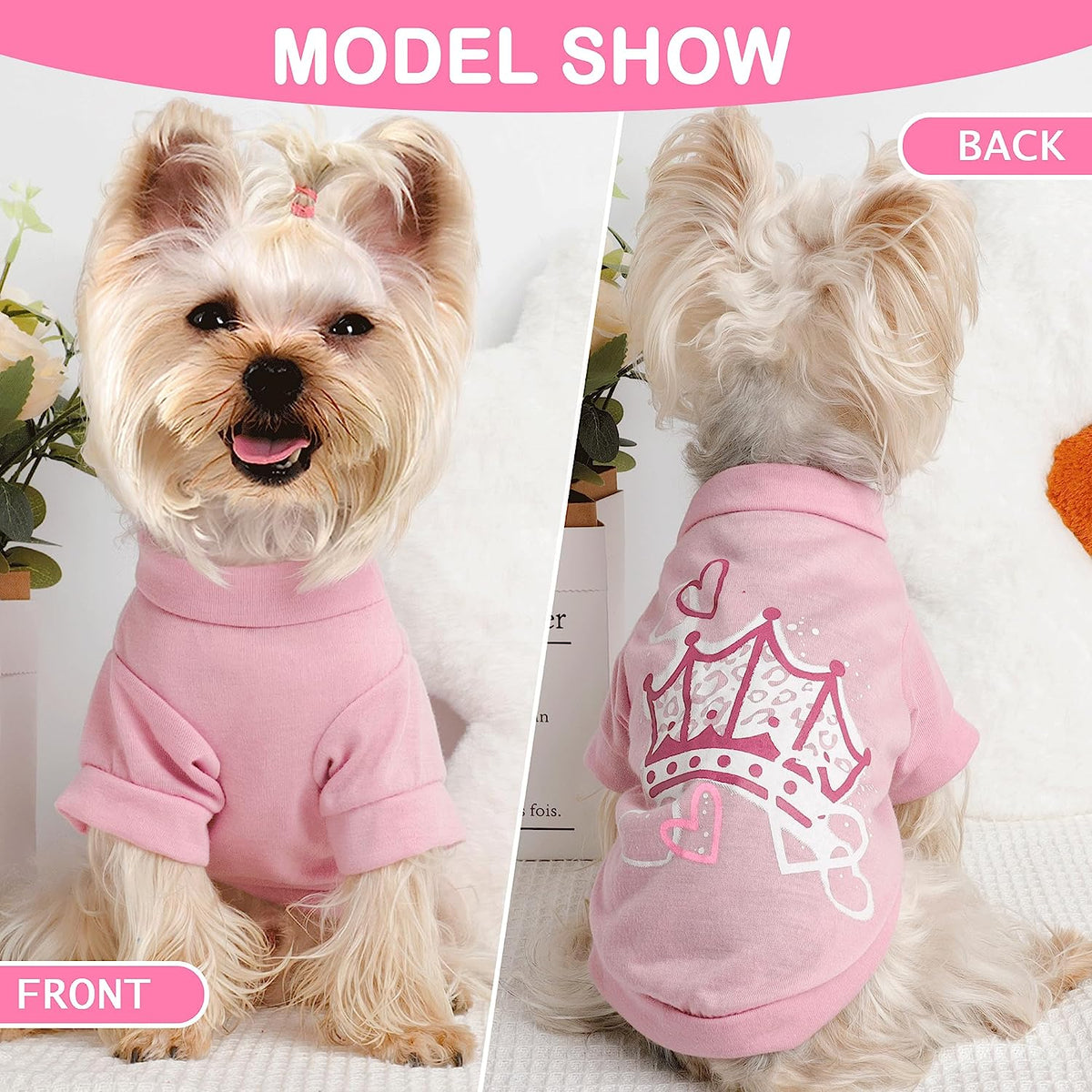 Dog Clothes for Small Dogs Girl, 4 Pack Yorkie Clothes, Female Tshirts Pet Chihuahua Teacup Fall Shirt, Summer Cute Princess Puppy Outfit Apparel