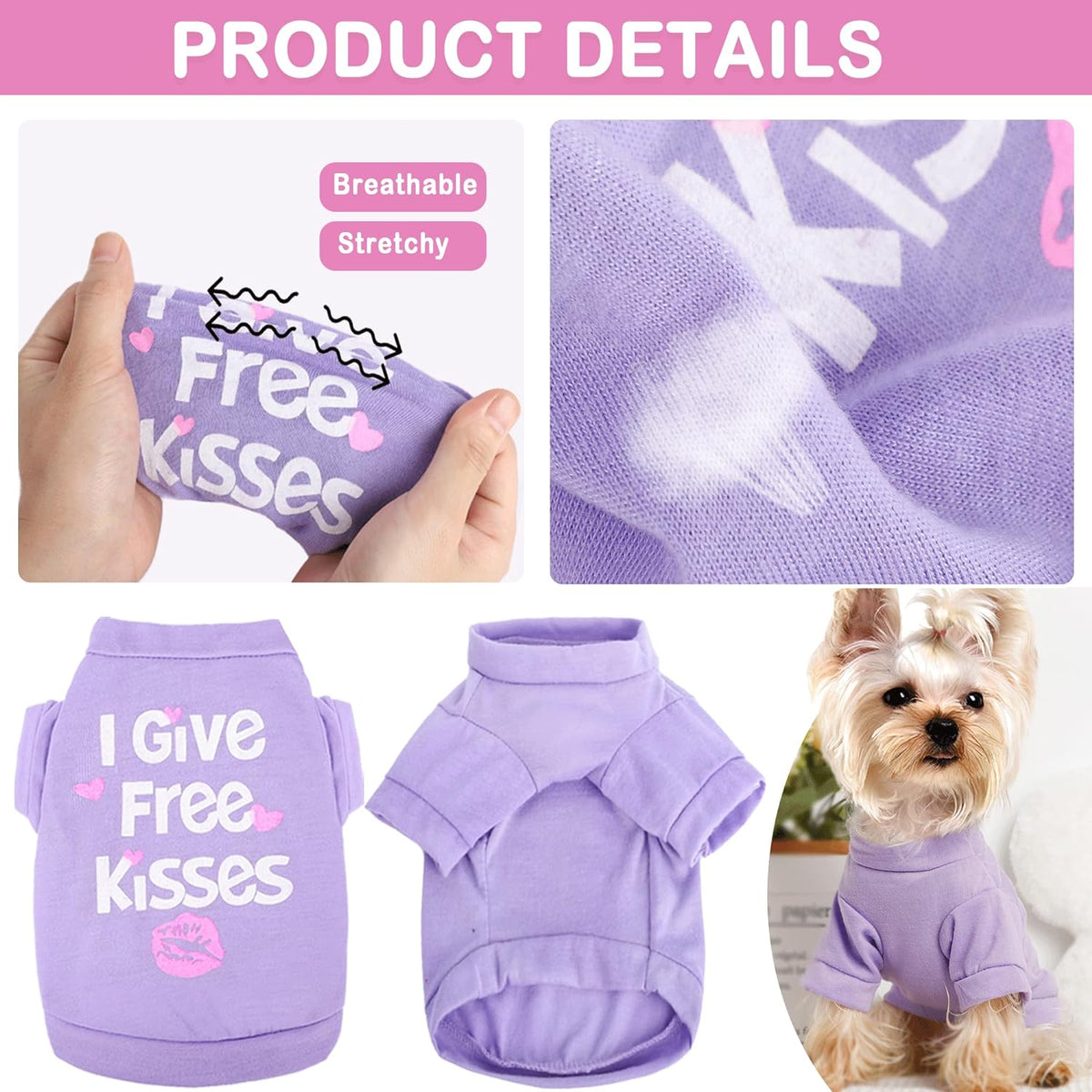 Dog Clothes for Small Dogs Girl, 4 Pack Yorkie Clothes, Female Tshirts Pet Chihuahua Teacup Fall Shirt, Summer Cute Princess Puppy Outfit Apparel