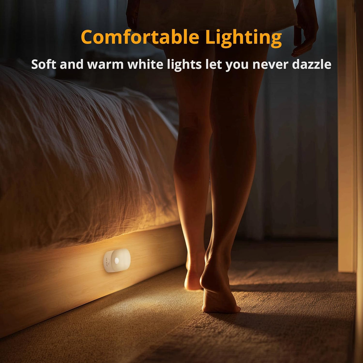 Rechargeable Battery Night Light with Motion Sensor, Portable Mini Warm White LED Stick-On Closet Light, Adjustable Brightness for Bathroom, Bedroom, Kitchen, Cabinet, Stairs, Hallway, 2-Pack