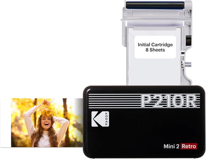 KODAK Mini 2 Retro 4PASS Portable Photo Printer (2.1X3.4 Inches) + 8 Sheets, Black